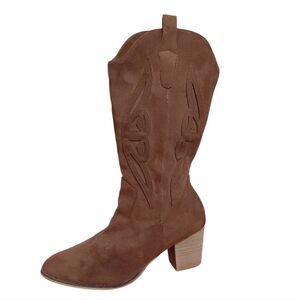 SHIBEVER Women's Cowboy Boots Brown Western Suede Cowgirl Boots Size 10